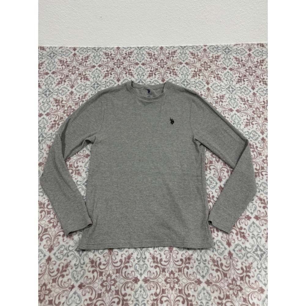 US Polo Assn Mens Sleepwear Thermal Shirt Gray Waffle Knit Long Sleeve Small
